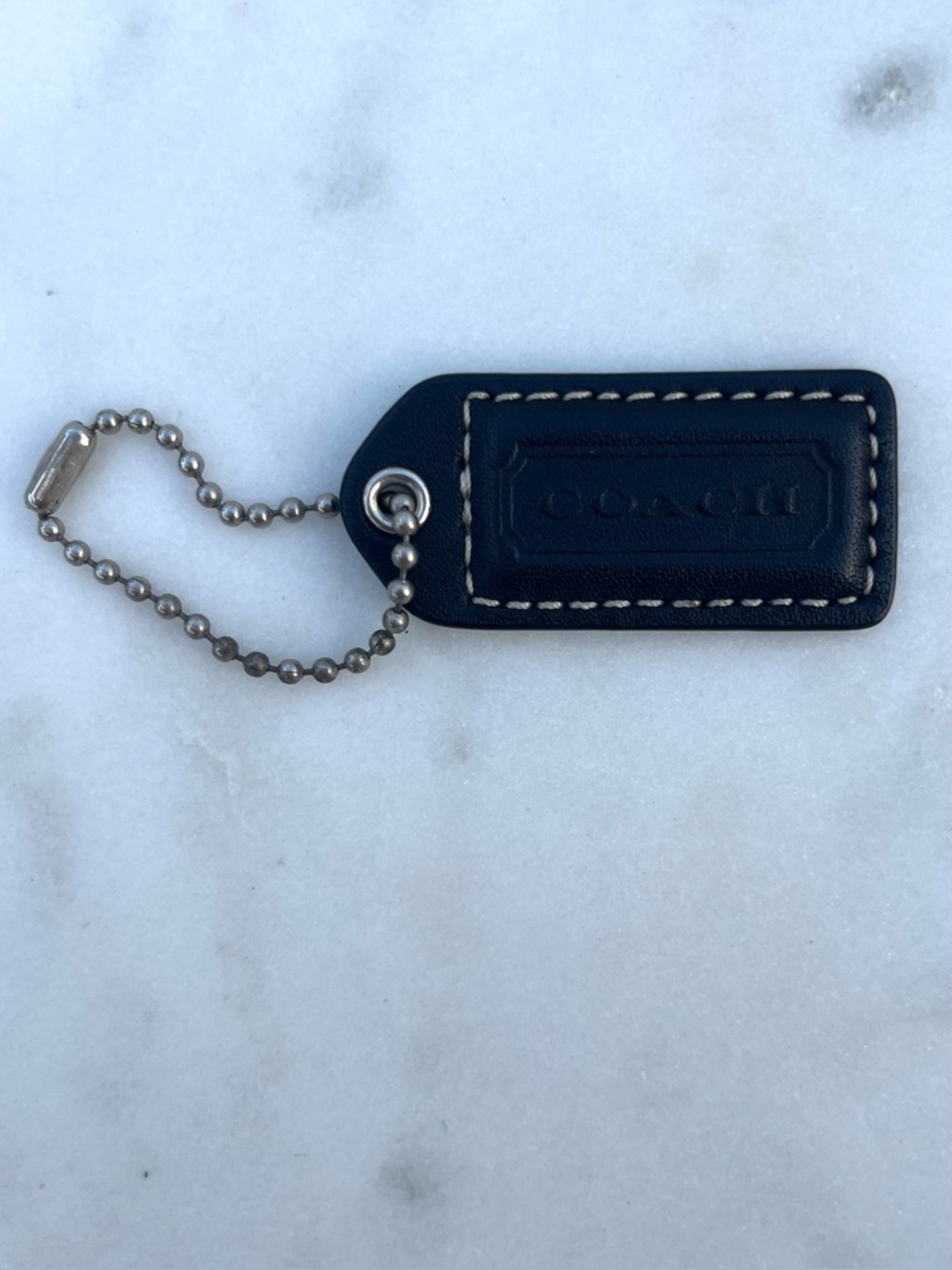 COACH Vintage Black Leather Hang Tag, Contrast Stitching